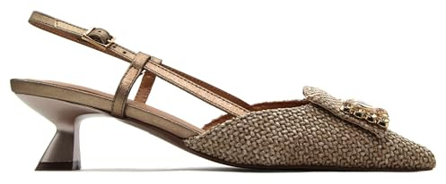 Lodi - Zapato de salón Destalonado,tacón Kitten,de Piel y Tela,con pedrería,Elegante para: Mujer Color: Natural Talla:39