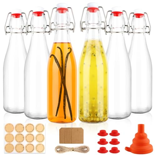 UrSpeedtekLive 6 Pack 12 oz Swing Top Glass Bottles, 375 ML Flip Top Brewing Bottles with Airtight Stopper for Vanilla Extract, Kombucha, Beer, Kefir, Mead
