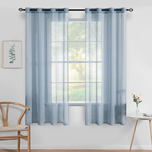 MIULEE 2 Panels Sheer Voile Eyelet Curtains Dusty Blue 55 Wx63 L | Lightweight voile sheer drapes, soft light filter, eyelet grommet easy install, elegant decor for bedroom living room