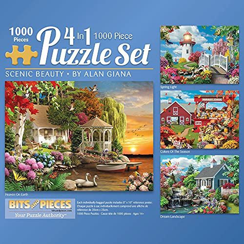 Bits and Pieces - 1000 Piece Jigsaw Puzzle Multi-Pack for Adults 51cm x 69cm - Alan Giana Scenic Beauty 4-in-1 Multi-Pack - Spring Light, Dream Landscape, Heaven On Earth, Colors of The Season