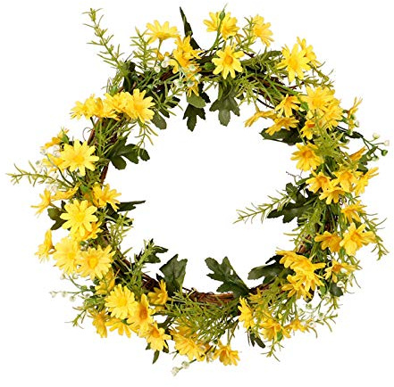 Tubayia Konstgjorda tusensköna blommor krans dörrkrans väggkrans dekorativ krans för bröllop, fest (gul)