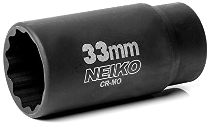 NEIKO 02524A 33mm Socket | 1/2” Drive Deep Impact Socket | Spindle & Axle Nut Socket | 12 Point |Chrome Molybdenum Cr-Mo |Deep Well Hub | Triple Square | Axle Shaft Nut Remover