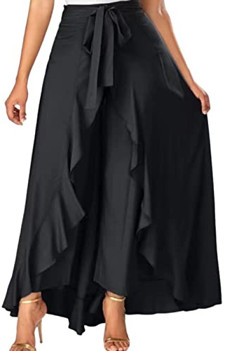 Ruilonghai Pantaloni Eleganti da Donna in Chiffon Irregolare con Arricciati, Gonna a Vita Alta con Fantasia