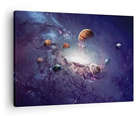 Bilder auf Leinwand Kosmos Planeten die Sterne Leinwandbild 70x50cm Wandbilder Dekoration Wohnzimmer Schlafzimmer Küche Deko Klein Wanddeko Bild Wand Kunstdruck Art Wall Decor Canvas AA70x50-4851