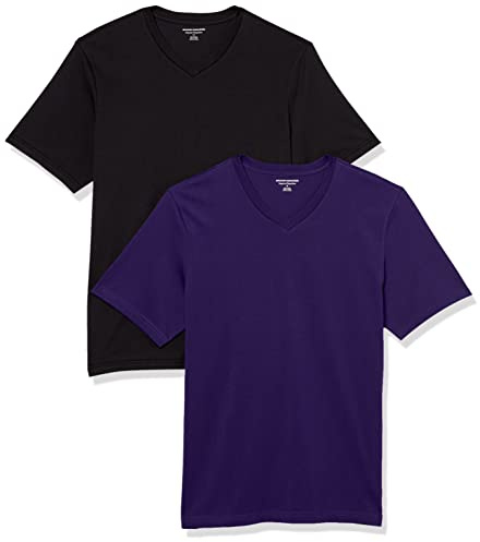 Amazon Essentials Men's V-Neck Short-Sleeve T-Shirts, Pack of 2, Black/Dark Purple, 5X-Large Big Tall
