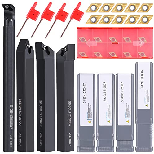 VerRich Indexable Lathe Turning Tool 1/2 12mm Shank,14Pcs Lathe Tool Kits with 4Pcs Turning Tool Holders and 10PCS DC070204 Carbide Inserts for S12M-SDUCR07/SDJCR1212H07/SDNCN1212H07/SDJCL1212H07