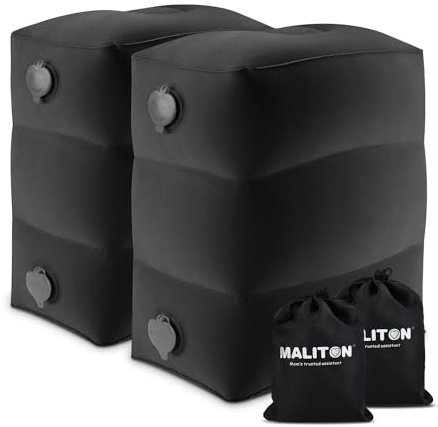 Maliton Uppblåsbar fotstödskudde, flygplansresesäng för småbarn, bilstol fotstöd för barn, justerbar höjd benstödskudde för flygplan, hem, kontor (svart, 2-pack)
