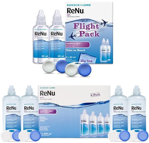 ReNu Bundle, Multi-Purpose Contact Lens Solution, 4X 240ml, and Flight Pack, 2X 60ml, for Soft Contact Lenses for Comfortable Wear, Clean, Disinfect, Rinse, Lubricate and Store Your Lenses