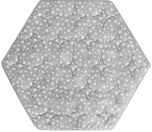 Hexagon Playpen Mat Compatible with POP 'N GO Baby Playpen, 59 Inch Hexagon Playpen Mattress Pad, Non Slip and Padded Play Mat Grey with Star Print