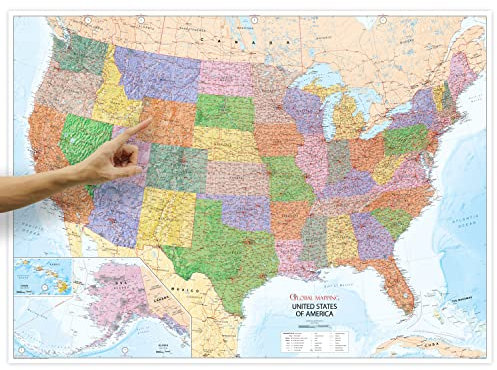ORBIT Globes & Maps - Politische USA-Karte in englisch als Poster, Karte von United States ca. 140x105cm: Maßstab 1:3.500.000 Mio., Landkarte Amerika mit Hawaii und Alaska, Stand aktuell