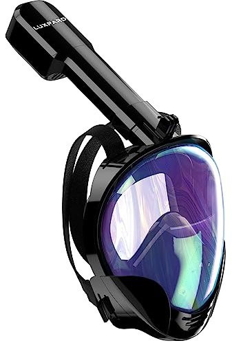 LUXPARD Schnorchelmaske Vollmaske, Vollgesichts Taucherbrille für Erwachsene und Kinder, Anti-Fog Anti-Leck 180 Panorama Weitblick Tauchmaske (Schwarz mit beschichteter Linse, S/M)