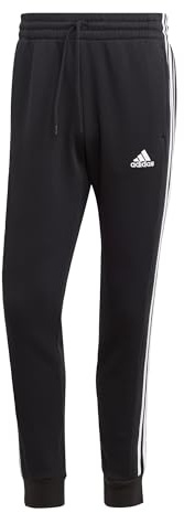 adidas Essentials Fleece 3-stripes Tapered Cuff Pants Pantaloni sportivi, Black/White, L Uomo