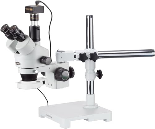AmScope - Microscopio stereo a LED trinoculare 3.5X-90X con supporto a braccio + fotocamera da 5 MP - SM-3TZ-54S-5M-EUL