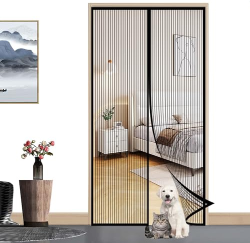 ZFEBHMY Cortina Mosquitera Magntica Puertas,Automático Cierre Cortina antimosca,Adsorción Magnética Plegable Anti Mosquito Insecto Mosquitera,Cortina Hecha de Malla-Black A||70x195cm(27x76inch)