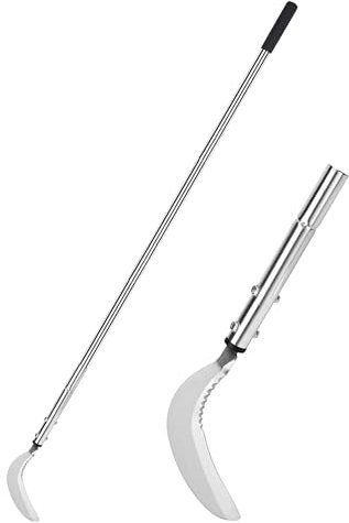 YEELOR Hoz de Hierba de Acero con Hoja Dentada de Doble Filo, látigo telescópico, Hoz de Hierba de pie, Herramienta Ligera de jardín, Mango Largo para jardín, Patio