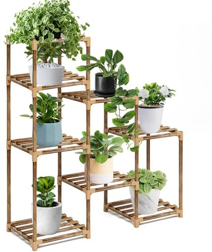 ICDLTJ Wood Plant Stand, XWJ 8 Tier Tall Corner Shelf, Large Outdoor Pot Holder, Flower Display for Living Room, Garden, Balcony