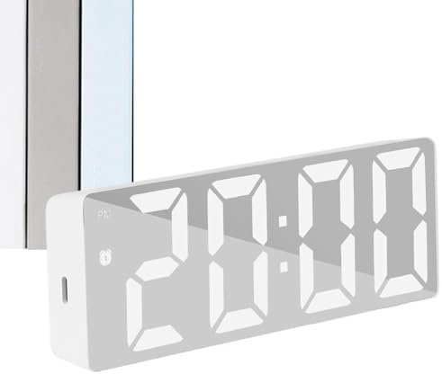 Sveglia digitale – Orologio luminoso a specchio a LED, ampio display silenzioso | Funzione elettronica di data e temperatura per scrivania, comodini, camera da letto e soggiorno (16 x 6 x 2,7 cm)