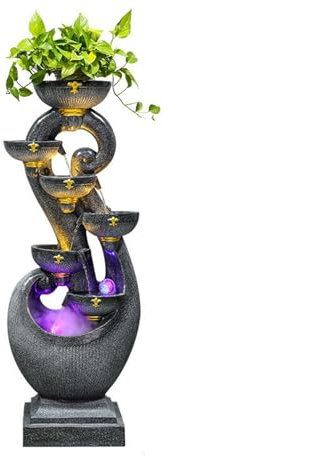 Fontaine sur pied pour salon, Fontaine d'aquarium, chute d'eau de salon avec décoration de fontaine musicale, humidification de paysage d'eau en circulation de jardin , Fontaine de jardin(Noir)