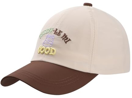 Gorra Beisbol Niño 3-8 Años Sombrero Protección Solar de Tamaño Ajustable Transpirable Gorra Infantil de Béisbol para Deportes Al Aire Libre con Letras Bordadas y Diseño Bicolor Beige
