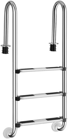 FANTASK Escalera de Piscina de Acero Inoxidable Pulido, Antideslizante, 132 x 50 x 26 cm