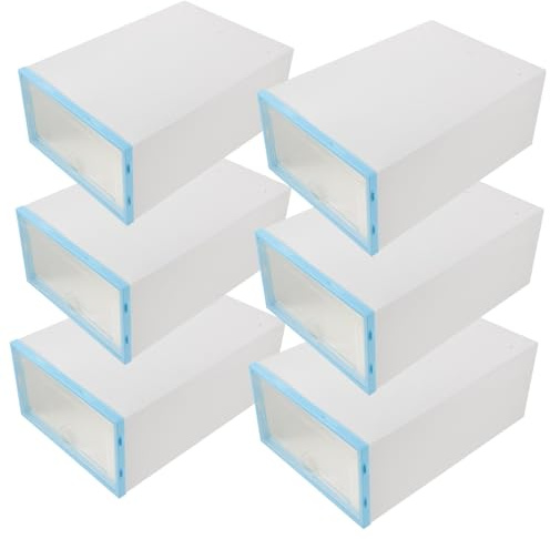 OKUMEYR 6 Scatole Porta Scarpe Impilabili in Plastica Pp Addensate per Donna Blu, Organizer Scarpe Trasparente per Spazi Piccoli e Armadi Compatti