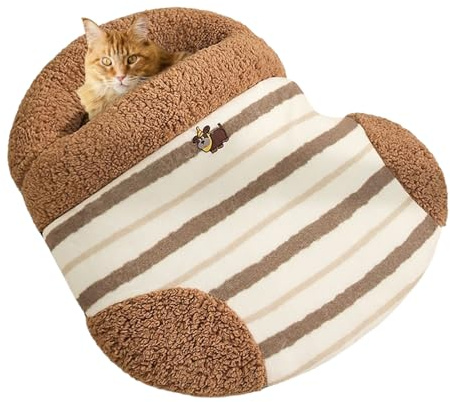 Lit Caverne Pour Chat - Lit Pour Chat Doux Et Chaud Avec Couverture - Coussin Fermé Animal de Compagnie,pour Intérieur Extérieur Coin Balcon Salon Voyage Bureaux Chambre Appartement Plancher
