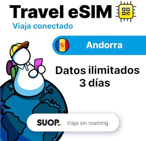 Tarjeta eSIM prepago con Datos ilimitados para Viajar por Andorra sin Roaming. Datos Móviles 5G/4G y Conexión de Alta Velocidad. (GB ilimitados - 3 días)