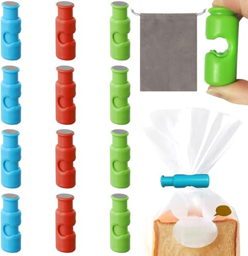 Kaiyzo Set de 12 Pinzas para Bolsas de Alimentos con Bolsa Portapinzas Gratuita (15x20 cm), Pinzas de Cierre para Patatas, Pan y Snacks, Sin BPA para Cocina, Hogar y Viajes