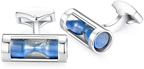 Honey Bear Herren Timer Gläser Trichter Sanduhr Manschettenknöpfe Cufflinks Edelstahl Manschettenknopf, Silber (Blau)