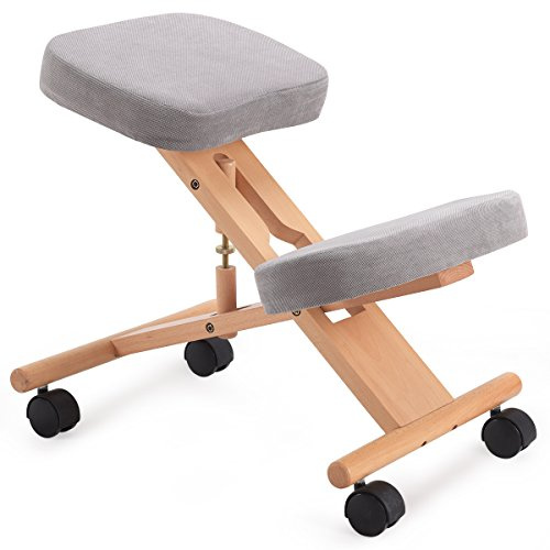 CASART Ergonomic Kneeling Chair, Adjustable Wooden Frame Kneeler Stool, Home Office Orthopaedic Posture Chairs (Grey)