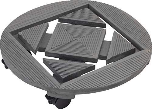 Metafranc 825250 Chariot pour Plantes Ø 350 mm – Charge maximale 60 kg – Plaque en pin strié – Anthracite – roulettes en polypropylène avec 2 Freins – Rouleau d'intérieur/Aide au Transport des