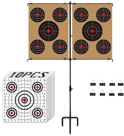 Atflbox Adjustable Shooting Target Stand with 10pcs Target Papers for Outdoor, Paper Targets Holder for Backyard Shooting, Suitable for BB Gun, Airsoft, Airgun, Pellet, Rifle