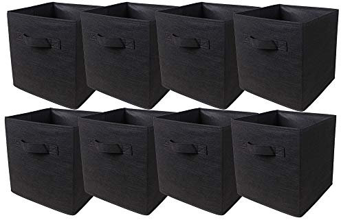 BonChoice Foldable Storage Cubes Boxes with Handle for Home Organization, Fabric Wardrobe Storage Box Organizer Basket Bins for Clothes Toys Towels, Collapsible&Durable (8, Black)