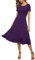 EXCHIC Femme Décontractée Solide Extensible Col Rond Midi Robe Élégant Manche Courte Une Ligne Robes(XXL, Violet)