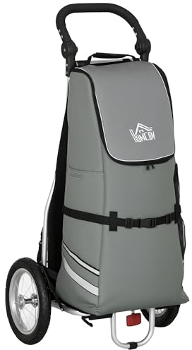 HOMCOM 2 in 1 Lastenanhänger Einkaufstrolley für Einkaufswagen Fahrradanhänger Transportanhänger mit Verbindungsschellen für Fahrradkupplung 24,3 kg max 55 L Alu+Oxford Grau+Silber 53 x 43 x 110 cm