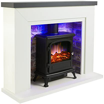 Endeavour Fires Cheminée Électrique Farlington 48 | Cheminée Décorative, Effet de Flamme Réaliste, Installation Facile, Technologie LED à Faible Coût | Dessus Gris/Brique Rustique