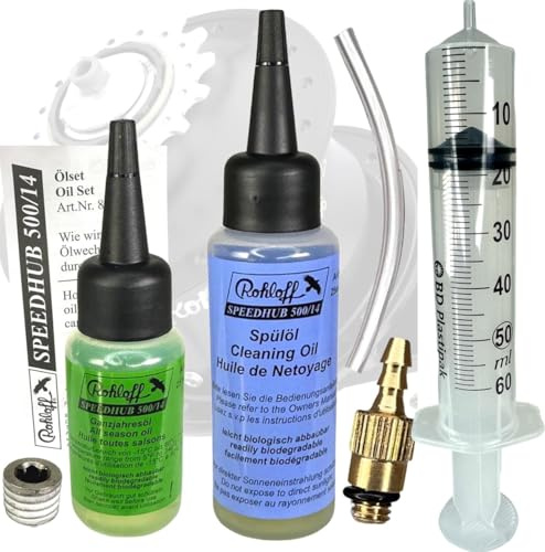 Kit d'entretien de service Fantic26 pour Rohloff Oil of Speedhub 500/14 - Moyeu de transmission de vélo + tuyau de raccordement + vis de vidange M6 + seringue XL de 60 ml