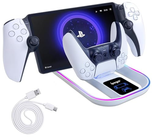 Estación de Carga para PS Portal y Controlador PS5, Cargador portátil con Efecto de luz RGB 14 para PS Portal Remote Player