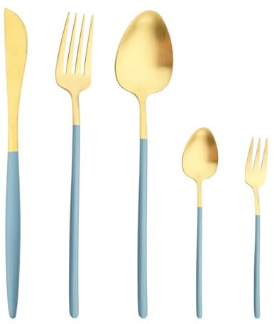 GeRnie Juego de cubiertos de acero inoxidable 18/10, color gris oscuro mate, juego de vajilla, cuchillo, tenedor, cuchara, palillos, juego de vajilla (Color : Blue Gold, Size : 4set)