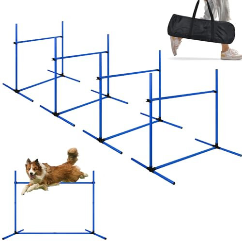 ORHEYA Agility Set Hunde Hürdenset Slalom Stangen Agility Ausrüstung für Hundetraining mit 4 x Hürden Höhenverstellbar, 104x70x101cm, Blau