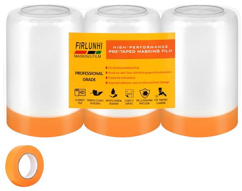 FIRLUNHI Abdeckfolie mit Klebeband, 3 rolls of 55CM x 15M,abdeckfolie maler,abdeckfolie auto lackieren,Selbstklebende folie,Für Wandanstriche, Schutz von Autolacken, Staubschutz für Möbel