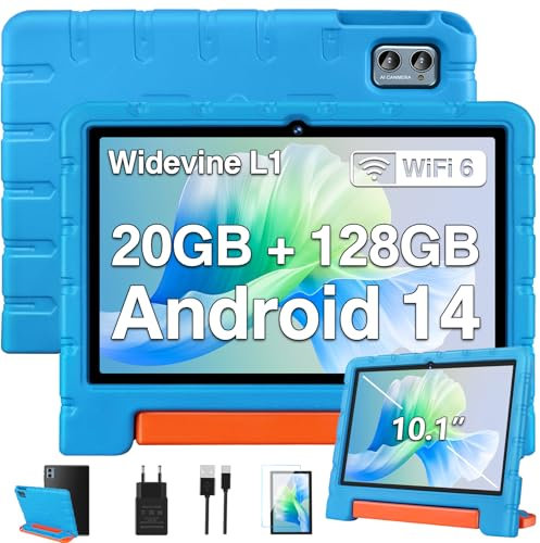 ZIOVO 2026 Neuestes Kinder Tablet 10 Zoll Android 15 mit 30GB RAM+TF 2TB, 5G WiFi, Widevine L1, Octa-Core, Gemini AI, Face ID, Kindersicherung, 1280*800, 6000mAh, BT 5.0, Kids Tablet mit Eva Case-Blau
