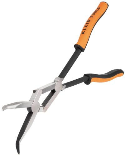 Klein Tools 71401 Long Nose Pliers, Bent Nose Pliers, Angled Knurled Jaws, Double Rivet, Extended Reach, 13-Inch