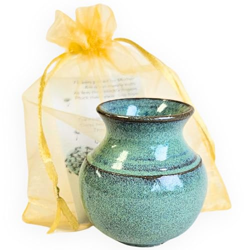 Handmade Dandelion Flower Pot for New Mommy to Be - Miniature Pottery Vase for Baby Shower Favor Presents Green (Miniature Vase w/Gift Bag)