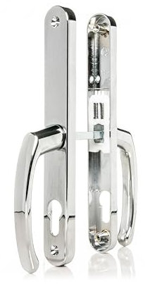 TSS UPVC Door Handles Set Suits Fullex Locks - Lever/Lever - 68mm PZ (Centres) - 215mm Screw to Screw - Backplate 245mm X 34mm - UPVC, Replacement PVC Handles (Polished Chrome)