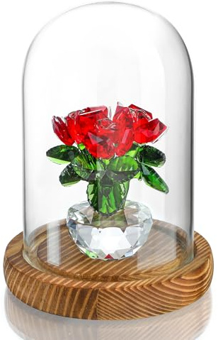 ZEERSHEE Small Cloche Glass Dome with Wooden Base, Glass Display Dome Bell Jar for Plants, Keepsakes, Collectibles and Home Decor, Mini Cloche for Fairy Lights & Preserved Flowers, 5.1 H x 3.9 W