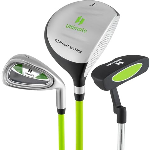 Tangkula 3 Pieces Junior Golf Club Set for Children Right Hand, Includes 165CC #3 Fairway Wood & #7 Iron, Putter, Head Cover, Kids Practice Golf Clubs for Aged 8-10 (Green)