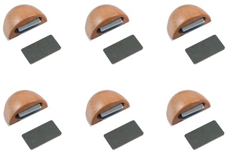 Amig - Lot de 6 butées magnétiques | Adhésives pour portes intérieures | 48 x 25 mm | Finition bois de hêtre | Fixation au sol | Installation facile