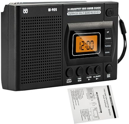 Bärbar radioklocka: Väckarklocka med kompakt design, AM/FM-ljudenhet | Analog radiomottagare med teleskopisk antenn, antiparasitchip, lämplig för morgonrutiner, moment