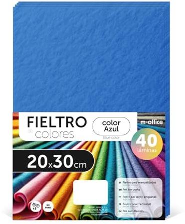 m-office Pannolenci Colorati, Feltro per Lavoretti Creativi, Cucito e Patchwork, Materiale per Scrapbooking e Decorazioni, Set Colori DIY, Ideale Artigianato e Fai-da-te, 40x60cm (Blu Chiaro, 10pz)
